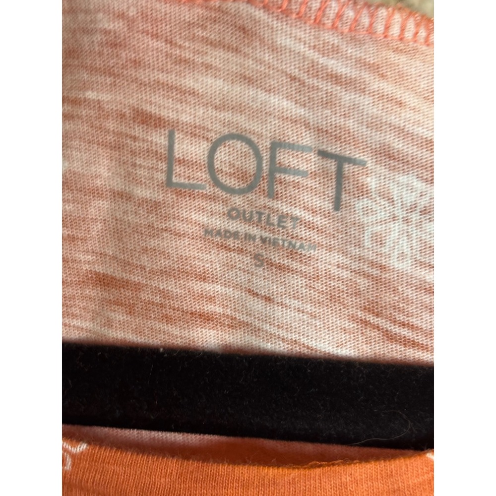 Loft Outlet Soft Orange Floral Border Print Cotton Elbow Sleeve Top Small - Picture 6 of 6